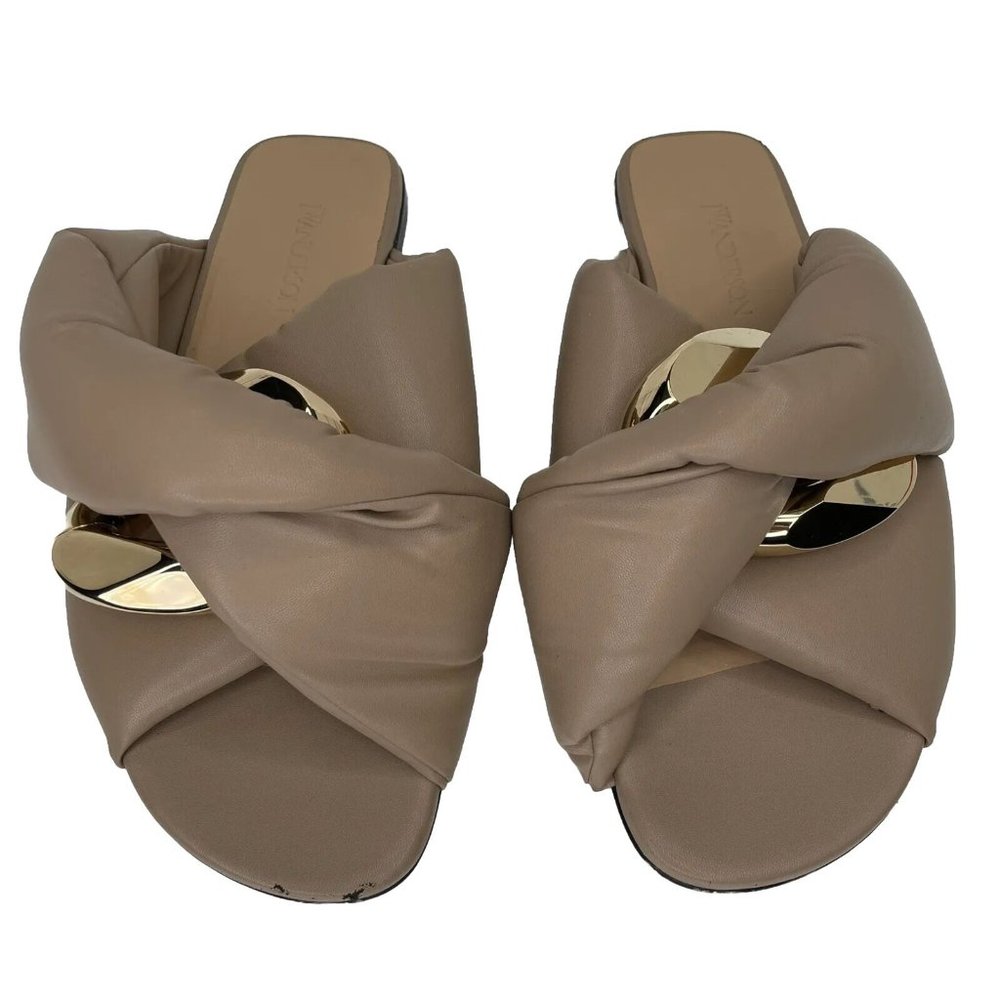 JW ANDERSON Taupe Knotted Slide Sandals with Gold Accent